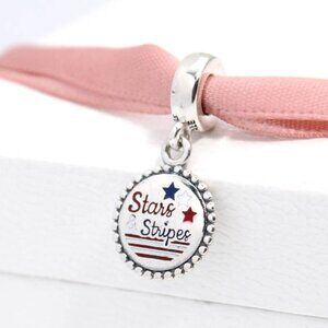Pandora Stars & Stripes Dangle Charm, Red, White, & Blue Enamel S925 Silver